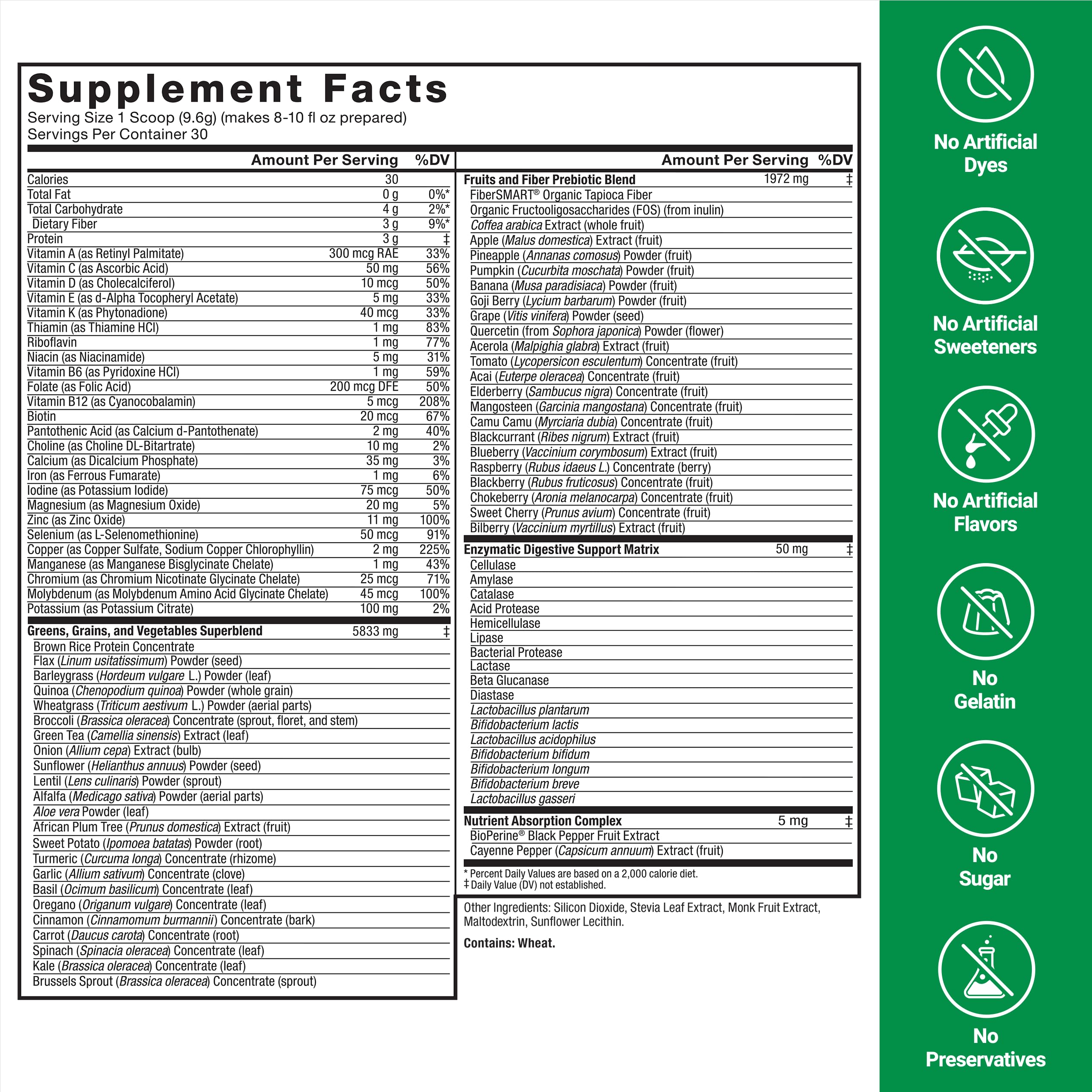 Force Factor Smarter Greens with fruits and vegetables conveys 40+ superfoods.