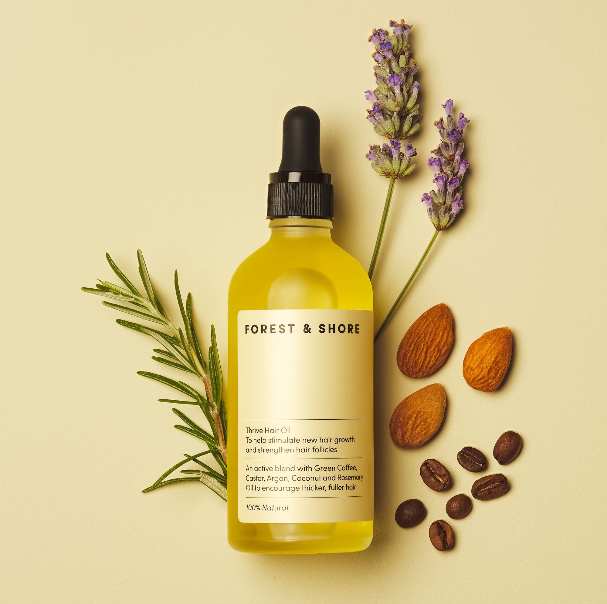Forest & Shore packaging and bottle highlighting natural formula