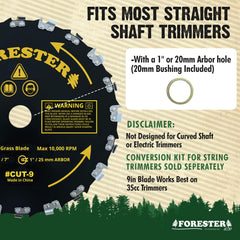 FORESTER brush cutter blade assembly for easy installation on straight shaft trimmers.
