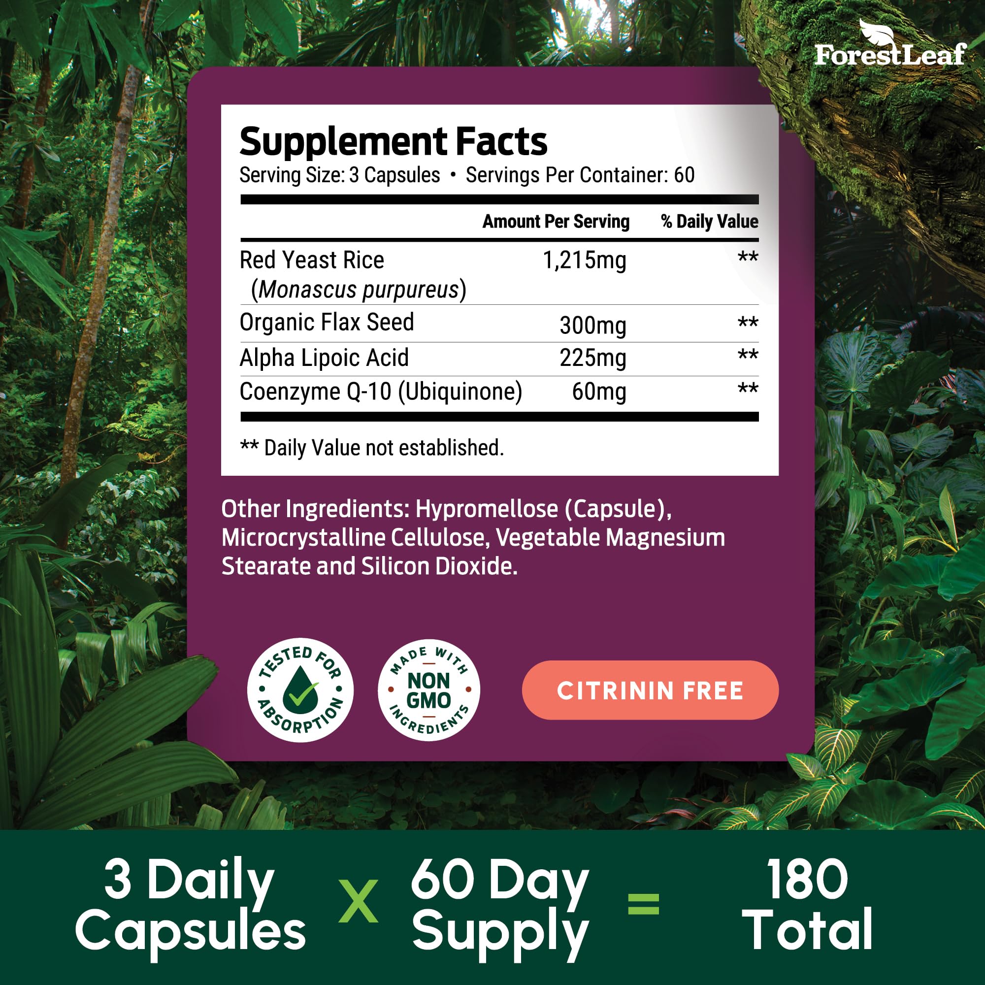 ForestLeaf allergen-free badge signals clean supplement options.