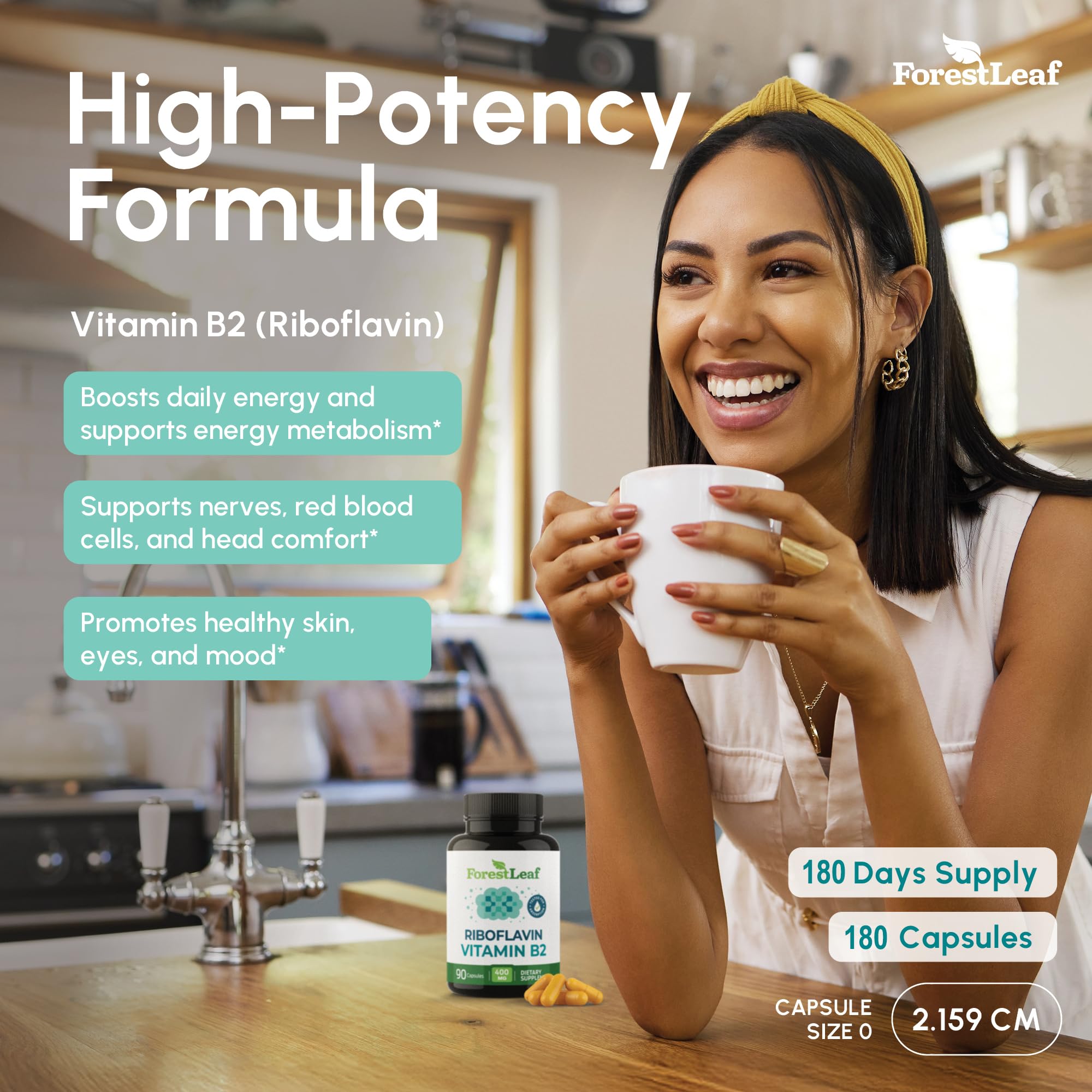ForestLeaf B2 riboflavin is non-GMO and gluten-free for clean supplementation.