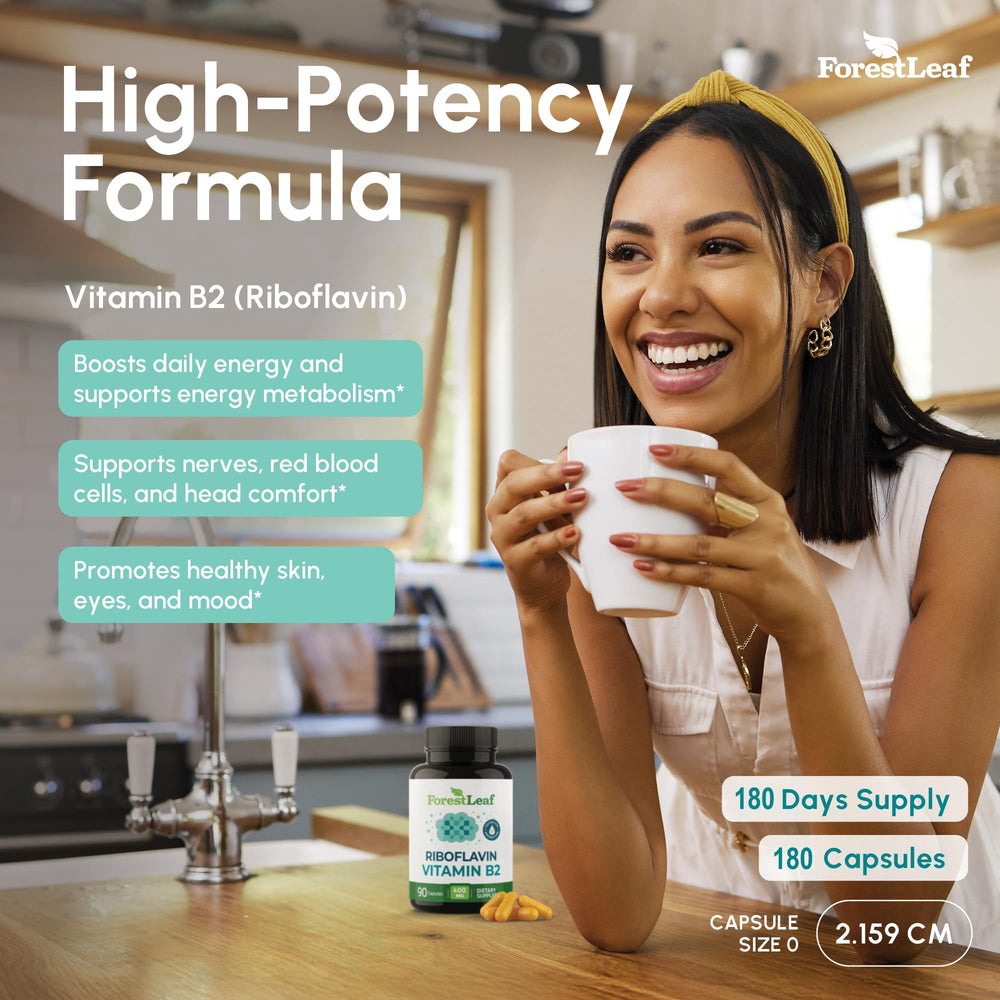 ForestLeaf B2 riboflavin is non-GMO and gluten-free for clean supplementation.