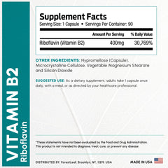 ForestLeaf riboflavin 400mg enhances healthy skin, vision, and nervous system balance.