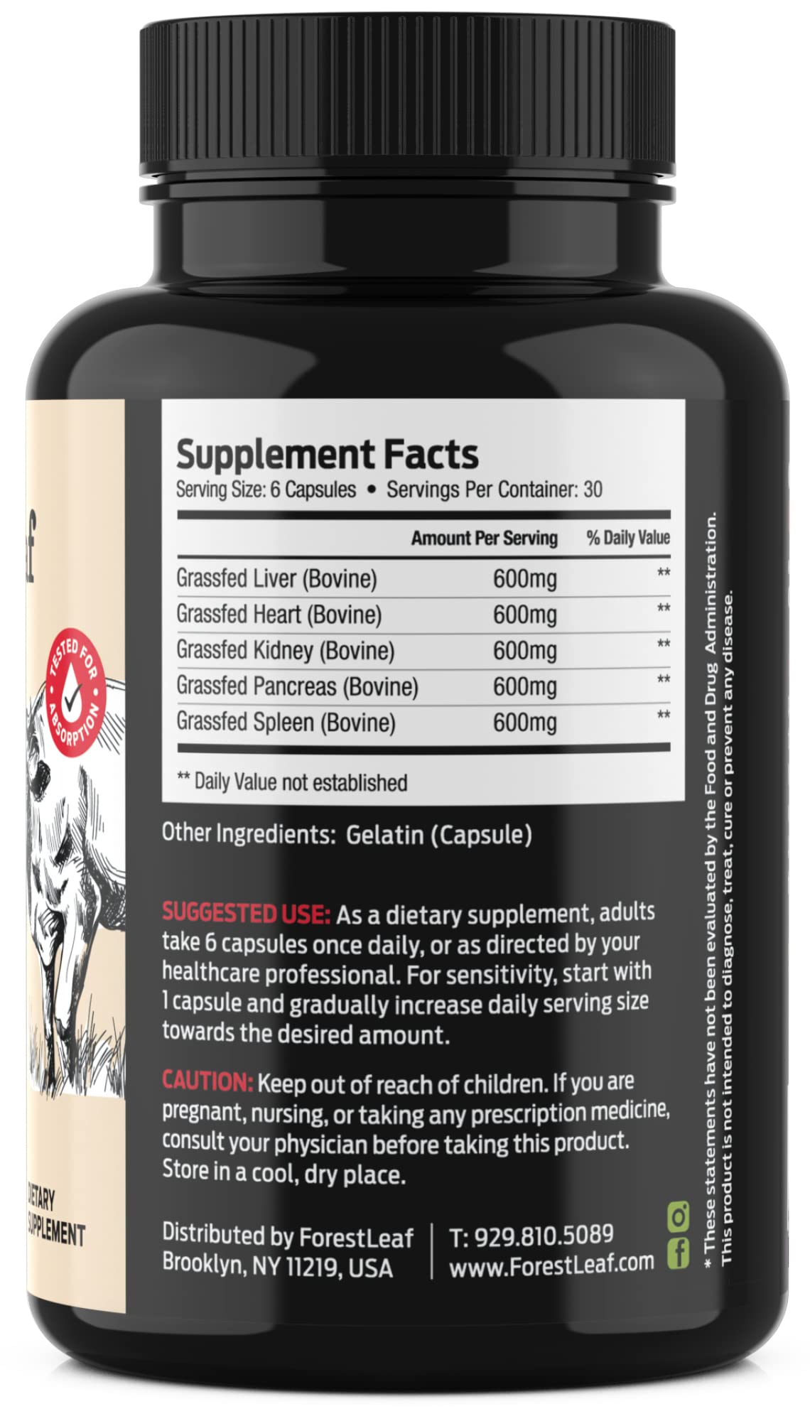 ForestLeaf Beef Organ Supplement heart capsules for energy-friendly nutrition