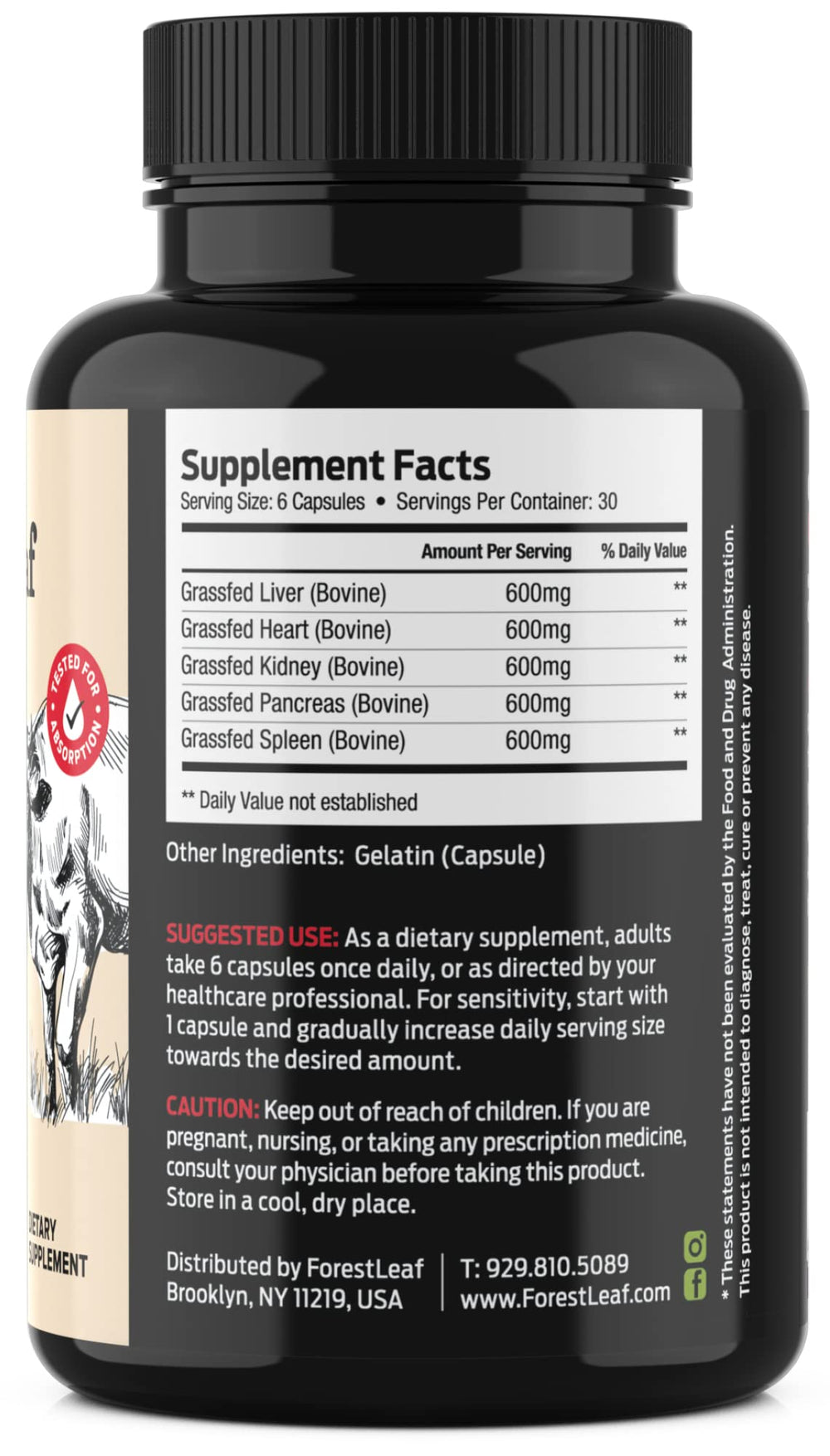 ForestLeaf Beef Organ Supplement heart capsules for energy-friendly nutrition