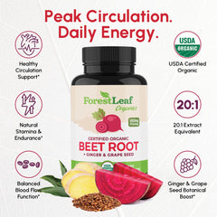 ForestLeaf Beetroot Capsules bottle closeup highlighting premium organic beetroot quality.
