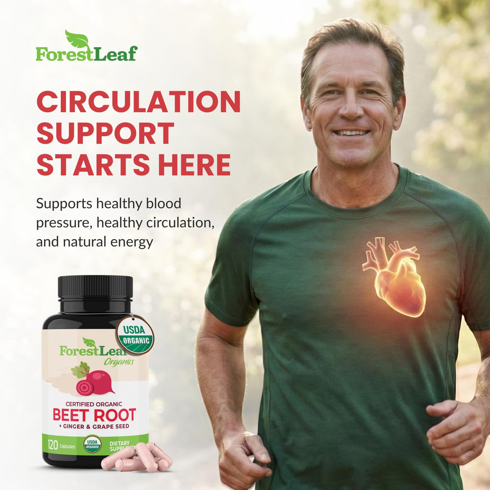 ForestLeaf Beetroot Capsules with USDA Organic seal for clean, natural nutrition.