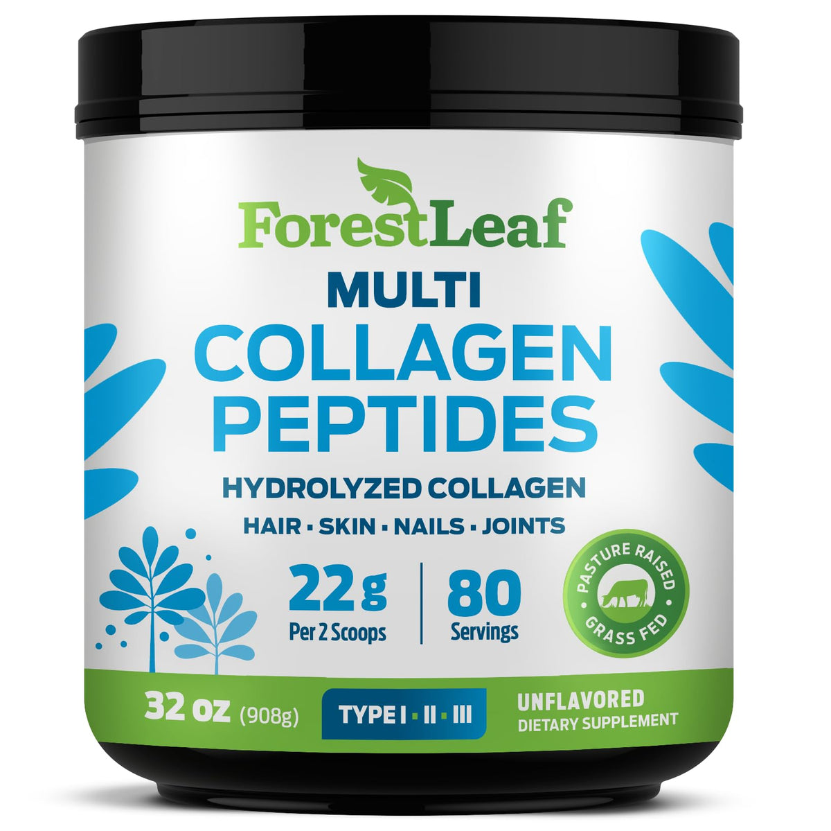 ForestLeaf collagen peptides unflavored bottle for daily skin and hair support