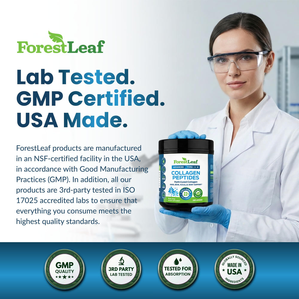 ForestLeaf Collagen Peptides unflavored powder dissolving easily in liquid