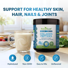 ForestLeaf collagen peptides unflavored powder scoop ideal for easy smoothie mixing