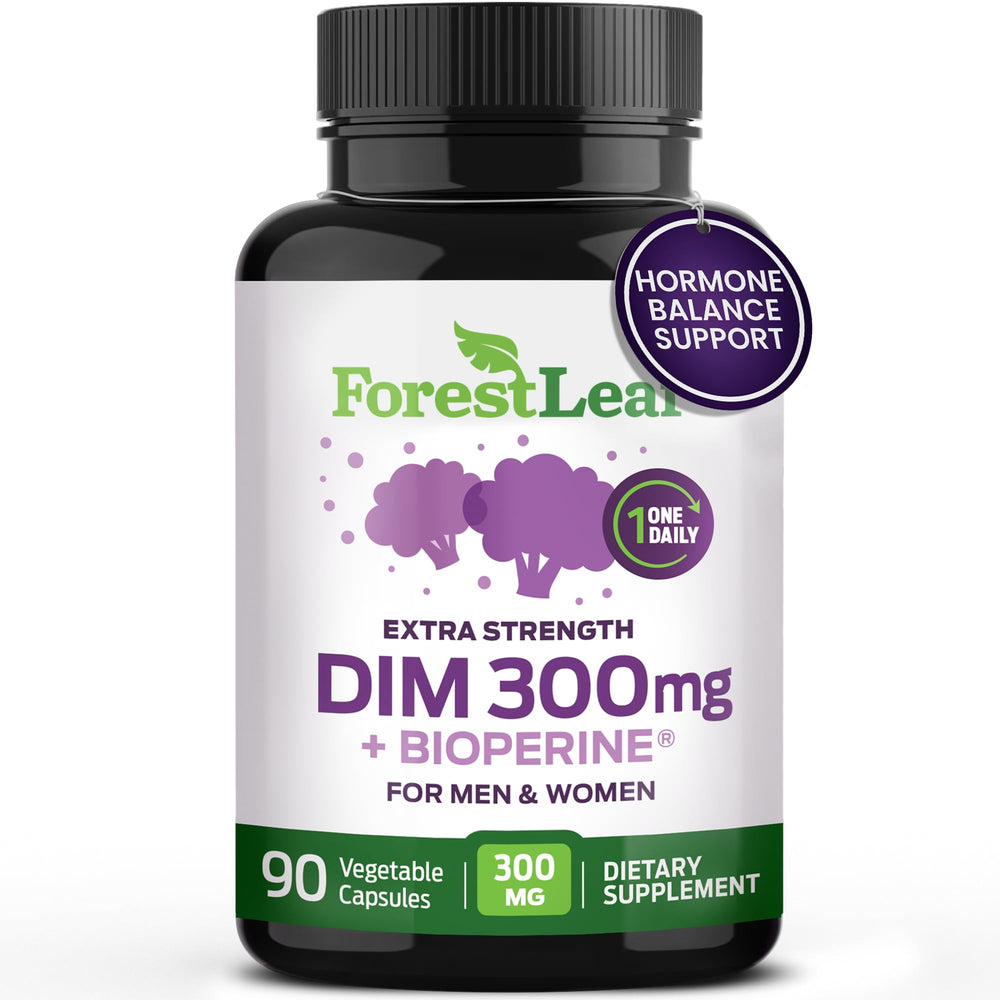 ForestLeaf DIM supplement bottle front with capsules for balanced wellness