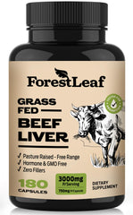 ForestLeaf grass-fed beef liver capsules label promotes convenience for daily wellness.