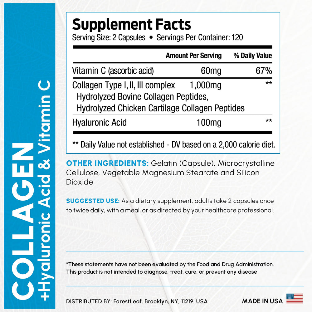 ForestLeaf grass-fed collagen label highlights non-GMO and dairy-free features.