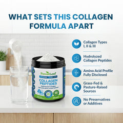 ForestLeaf grass-fed collagen scoop close-up for simple daily serving