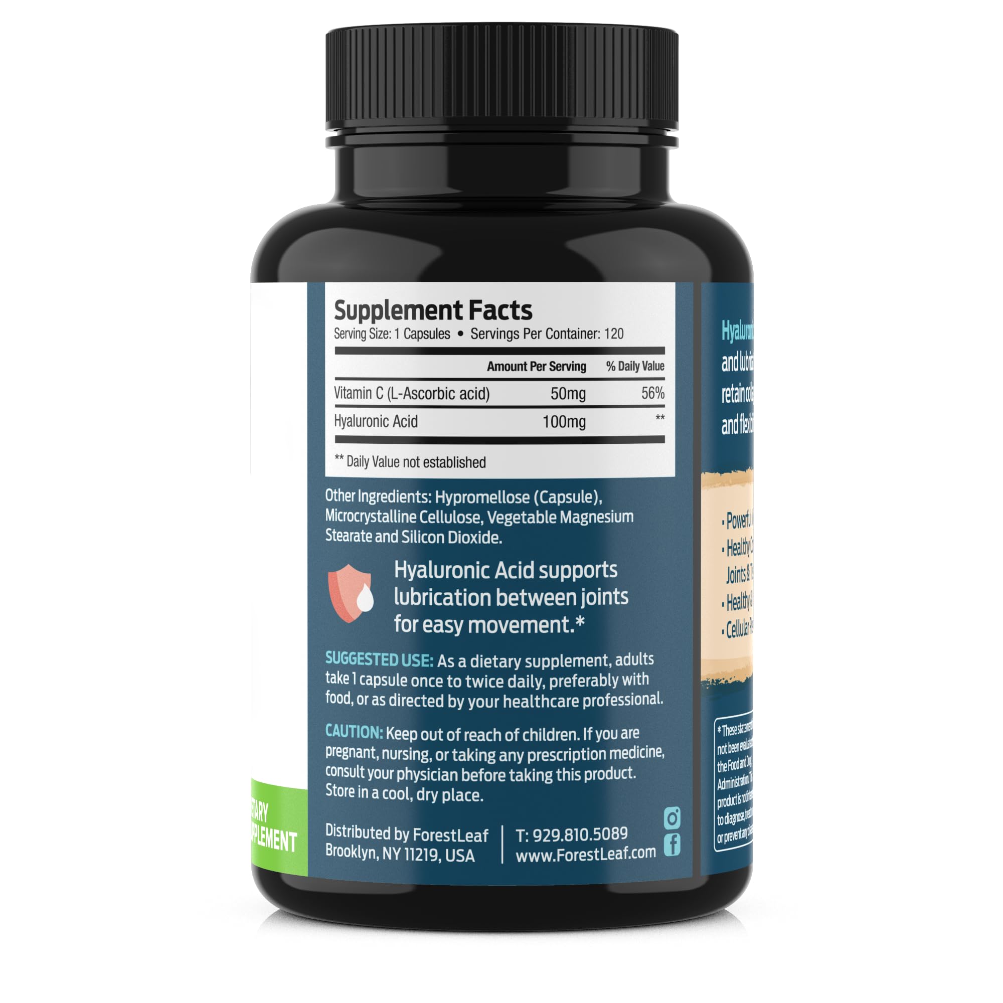 ForestLeaf hyaluronic acid capsules on white background emphasize gentle, accessible skincare support.