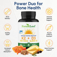 ForestLeaf D3+K2 image emphasizing immune support potential and synergy.