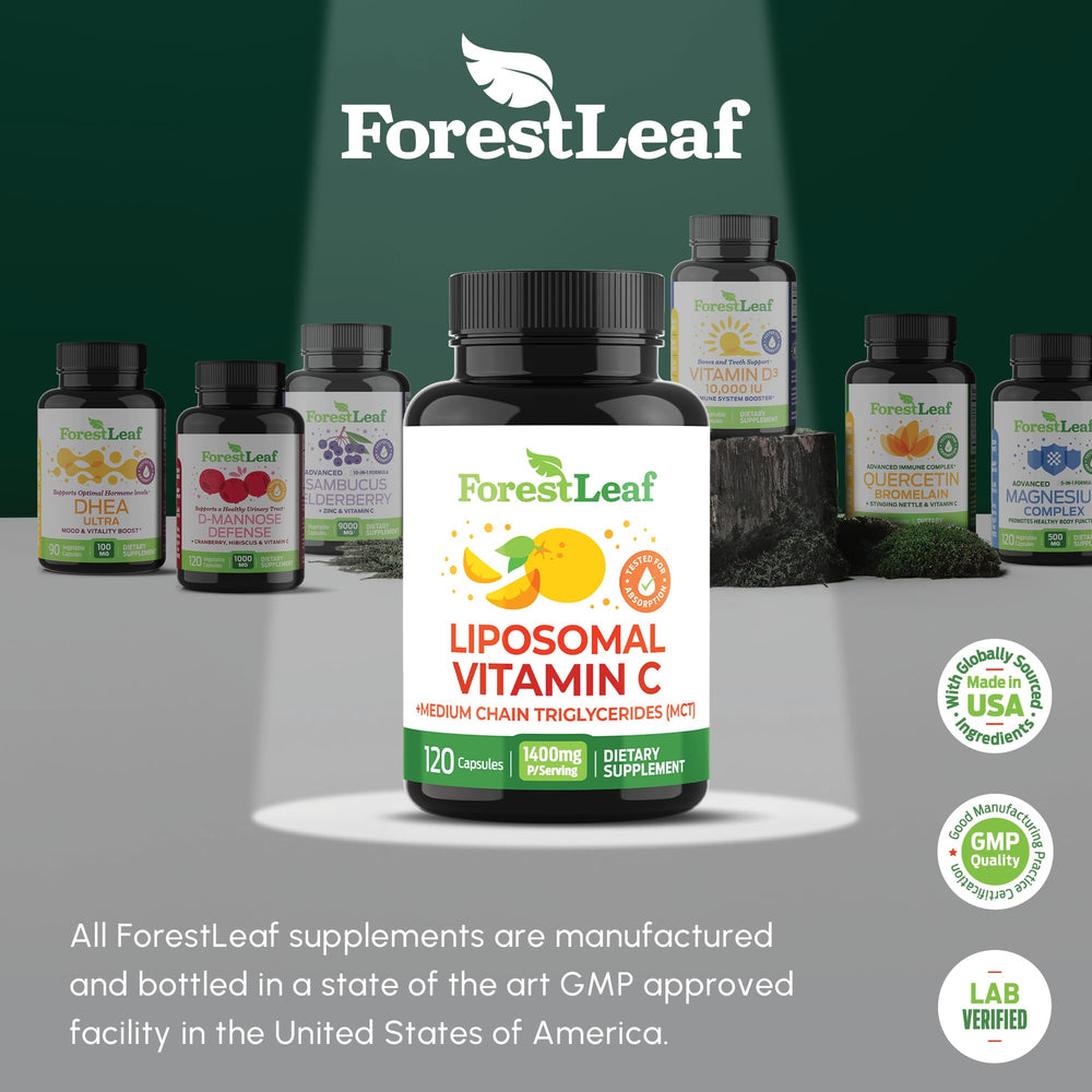 ForestLeaf lab-tested USA-made liposomal Vitamin C bottle label