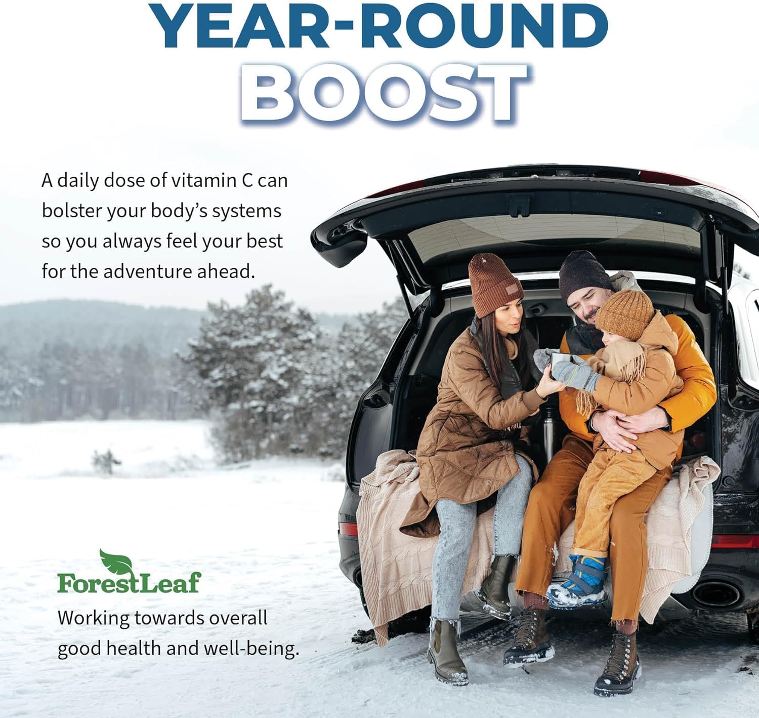 ForestLeaf non-GMO, preservative-free Vitamin C bottle detail
