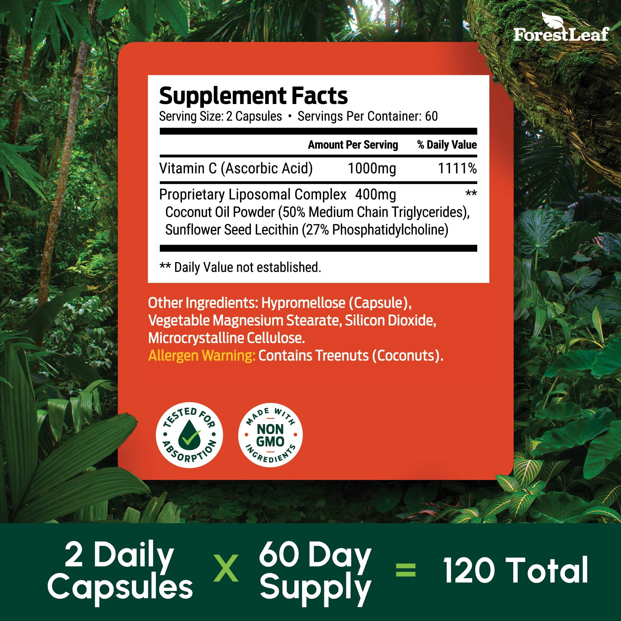 ForestLeaf vegan capsules packaging highlighting plant-based, allergen-conscious formula