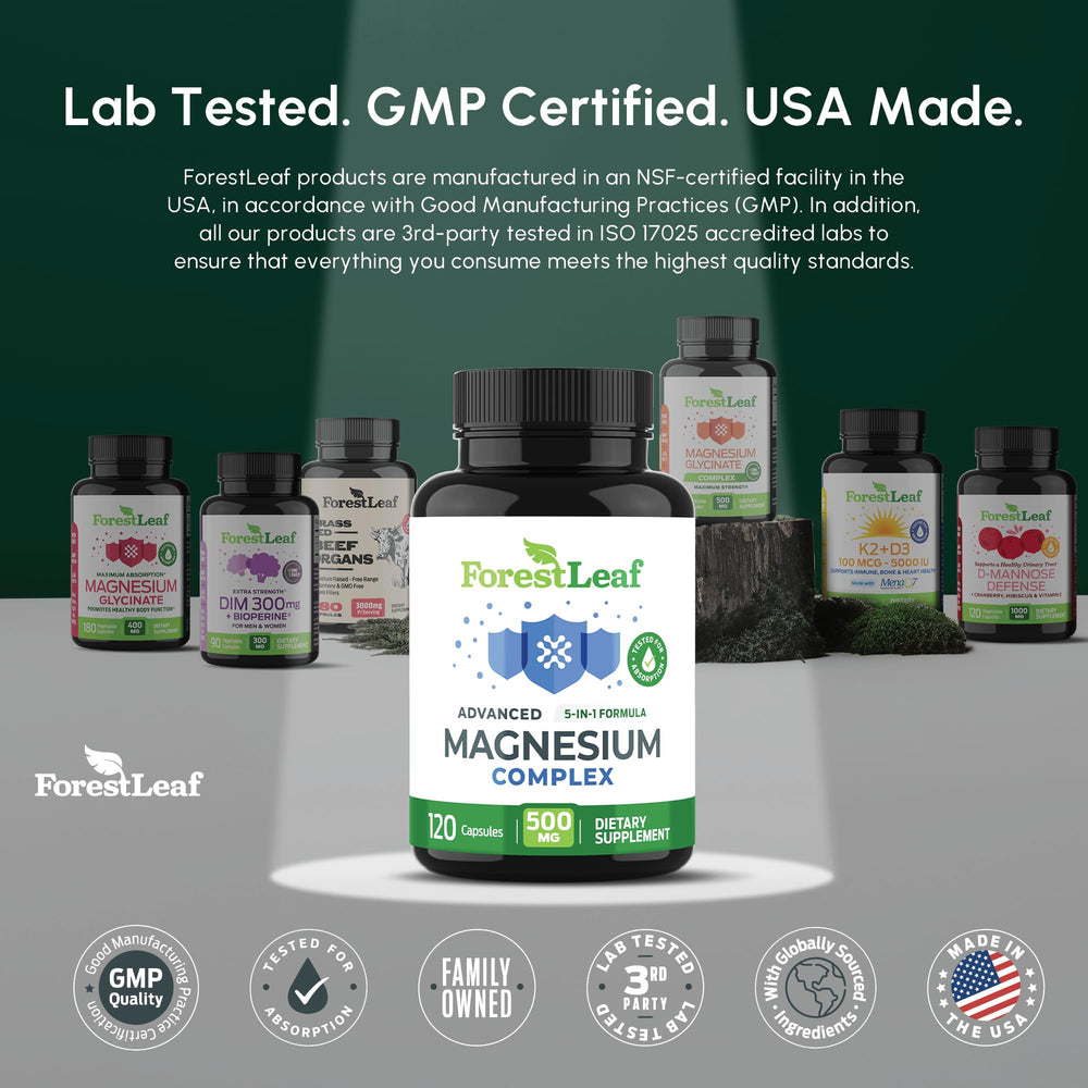 ForestLeaf magnesium complex produced in USA GMP-certified facility.