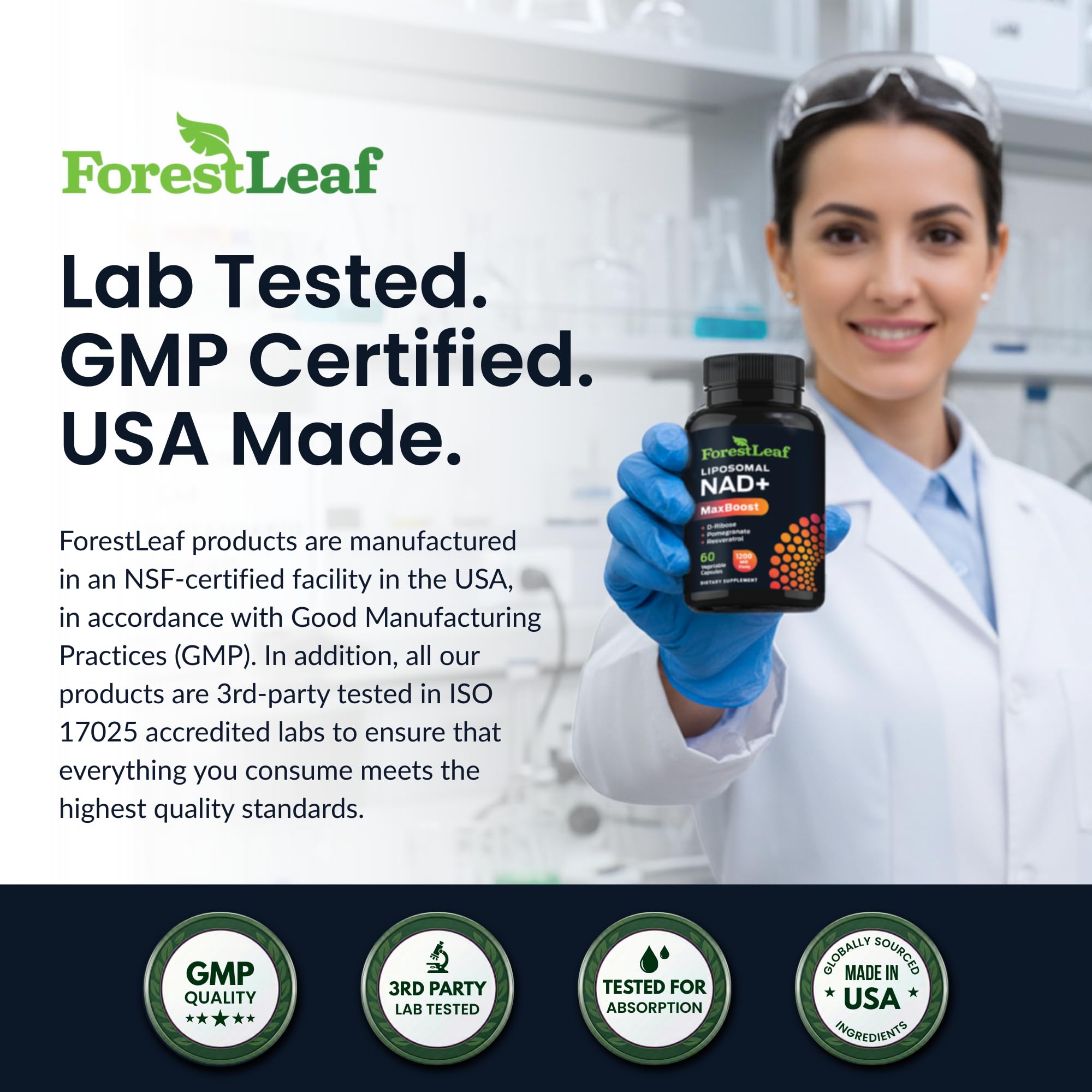 ForestLeaf NAD Resveratrol capsules with hands show portable energy support.