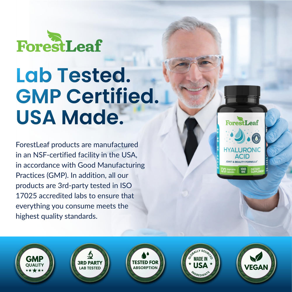 ForestLeaf packaging-seal image highlights purity and GMP-certified manufacturing.