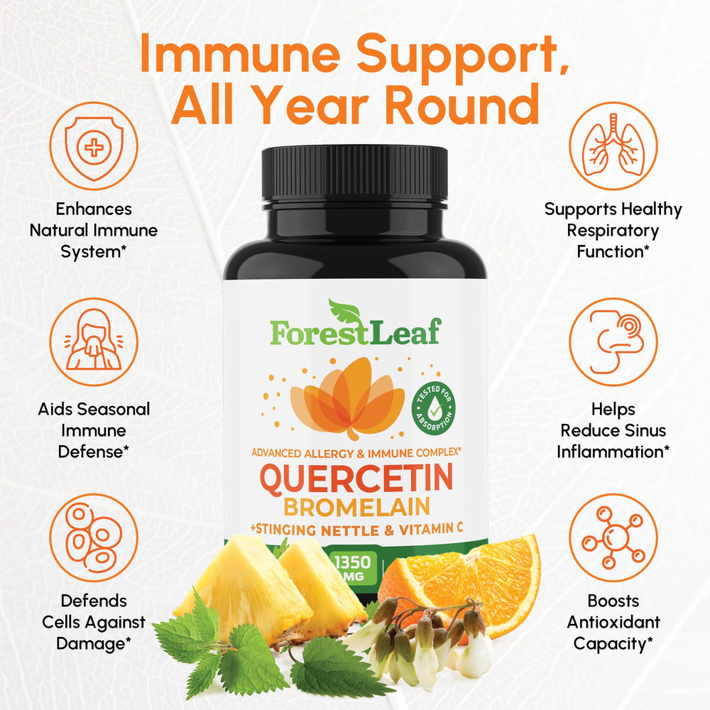 ForestLeaf Quercetin with Bromelain capsules arranged for easy daily use.