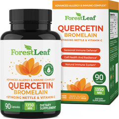 ForestLeaf Quercetin with Bromelain bottle on white, supports daily wellness routine.