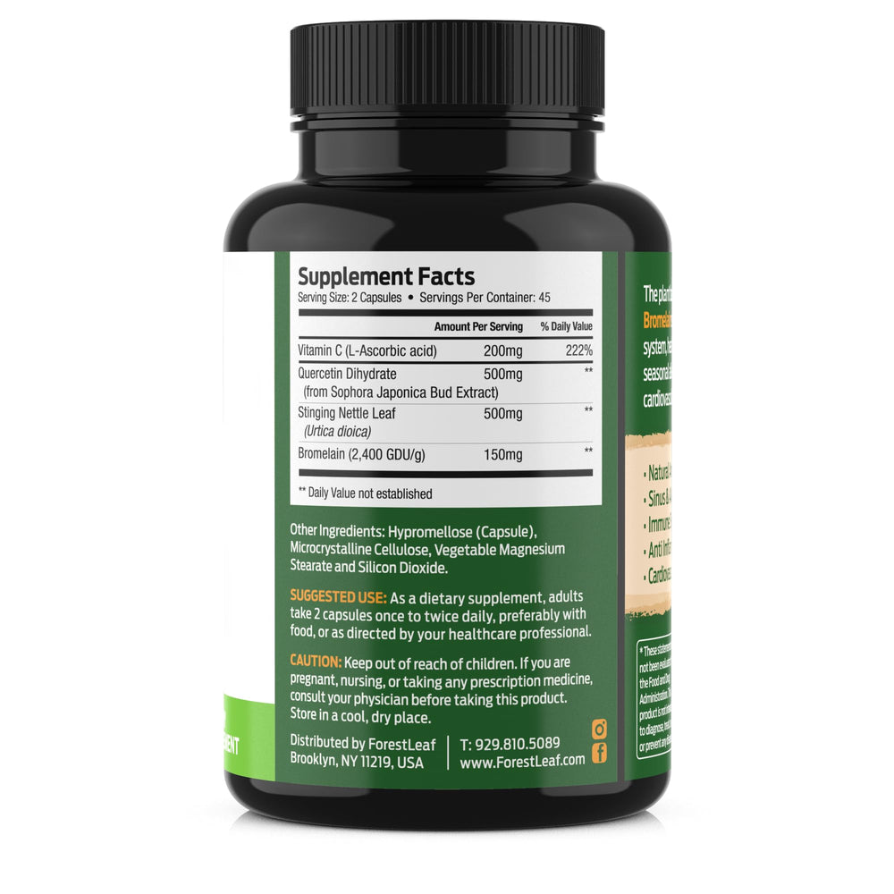ForestLeaf Quercetin on desk with glass of water for daily routine.