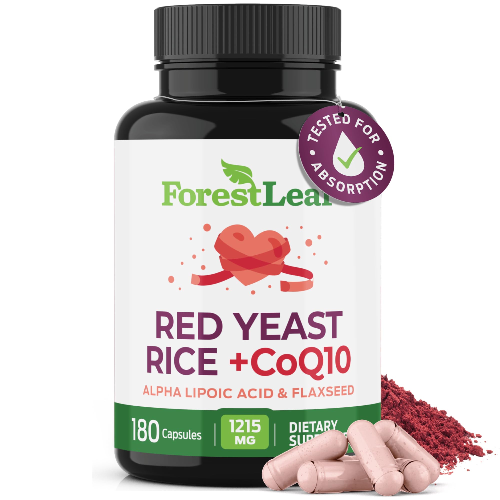 ForestLeaf red yeast rice with CoQ10 bottle for daily vitality.