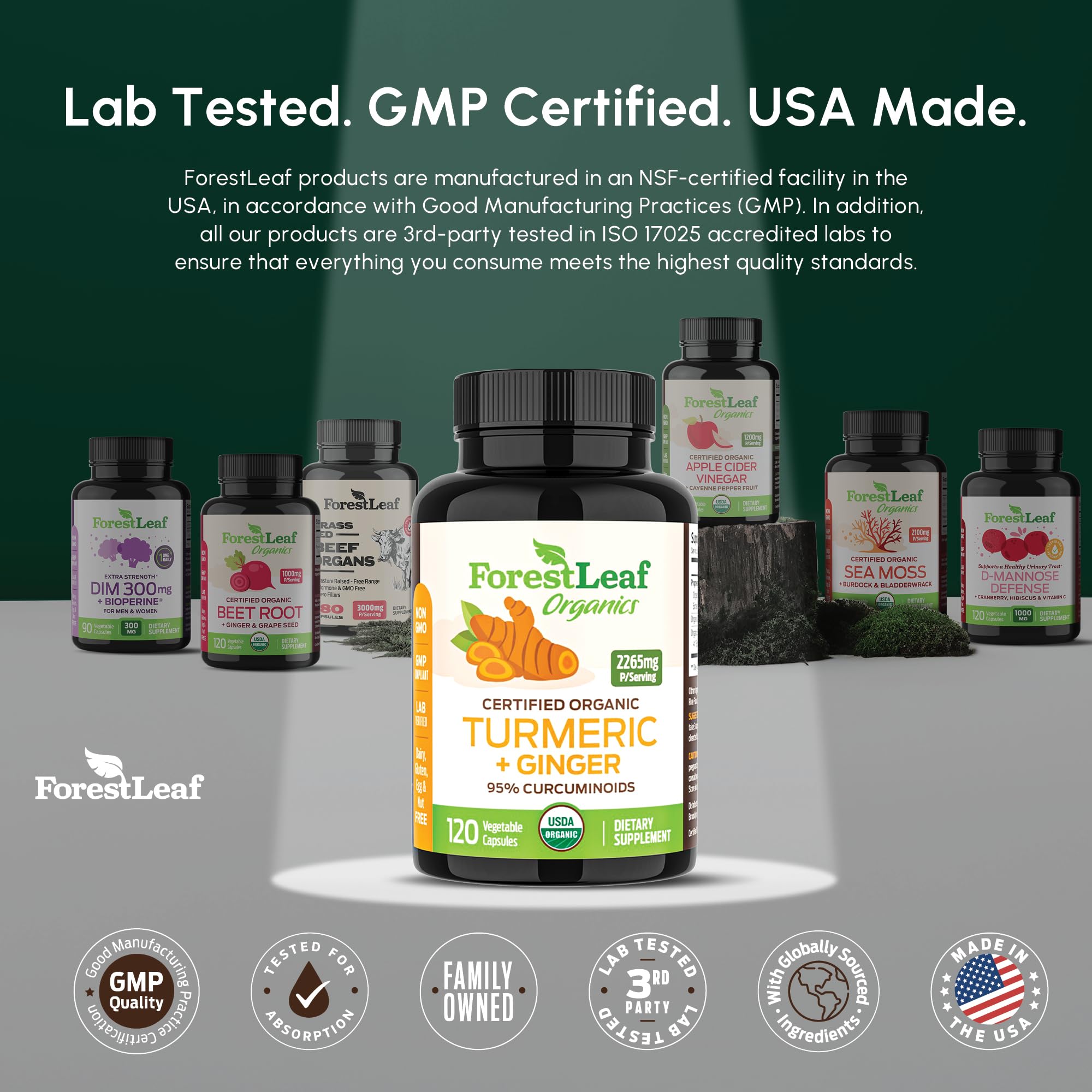 ForestLeaf vegan non-GMO capsules indicating clean label formula.