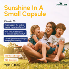 ForestLeaf Vitamin D3 50,000 IU capsules ready to swallow for convenient weekly support.