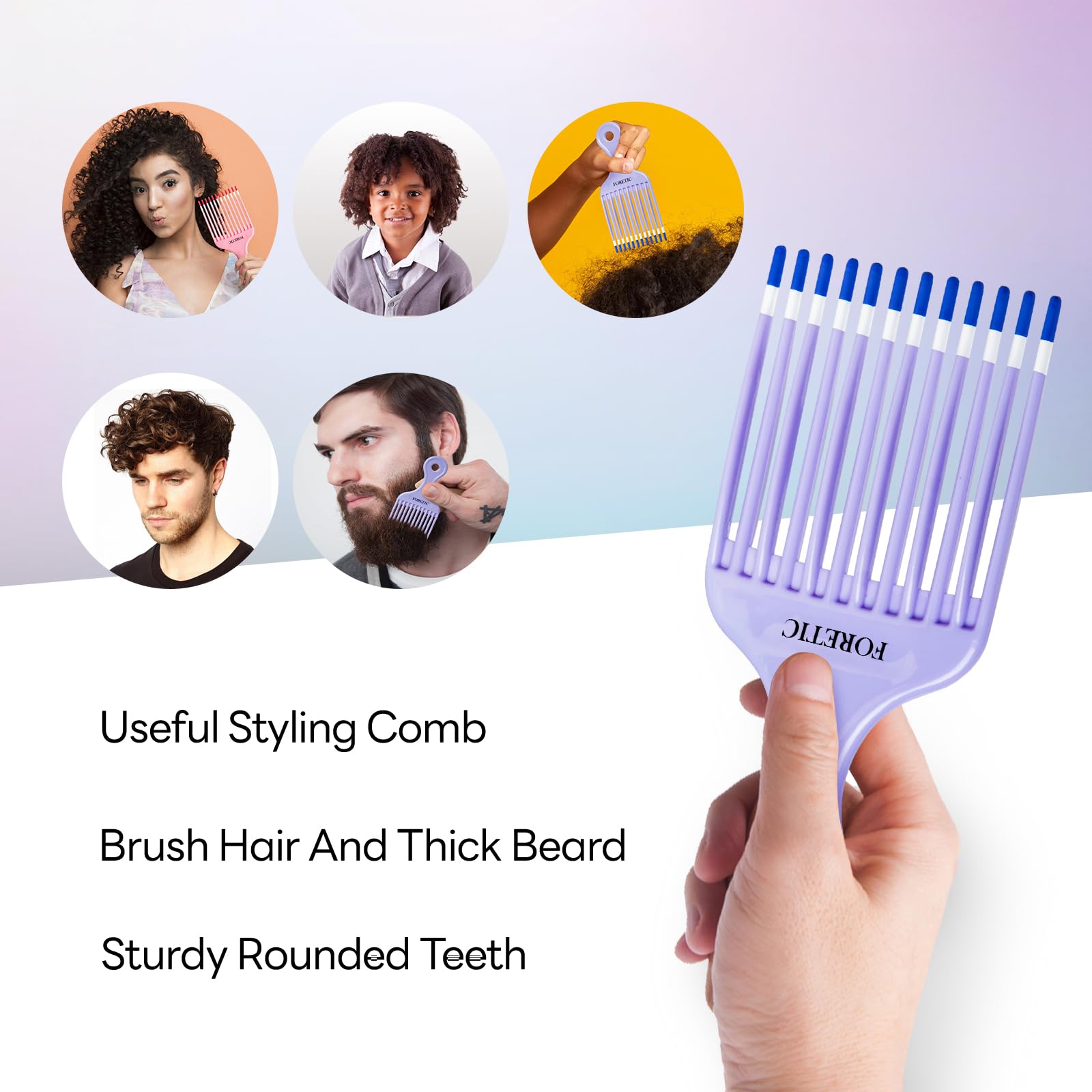 Foretic Smooth Hair Pick purple color variant for versatile looks.