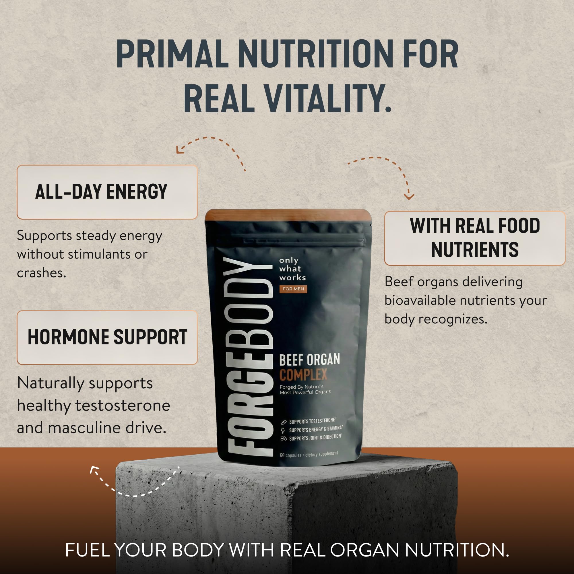 FORGEMEN FORGEBODY bone marrow capsule, rich desiccated organ blend for routine nourishment.