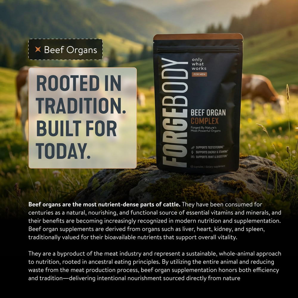 FORGEMEN FORGEBODY packaging, non-GMO formula in simple capsules.