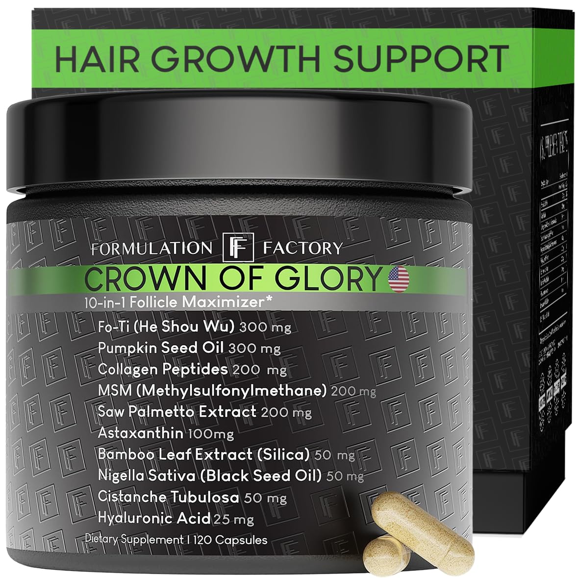Formulation Factory Crown Glory bottle front for a two-month hair support routine.