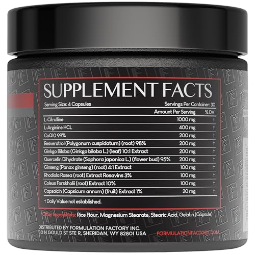Formulation Factory Heart of Steel label closeup highlights key ingredients for nitric oxide precursors.