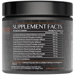 Shroom Vroom capsules poured, suggesting easy daily dosage for energy and clarity.