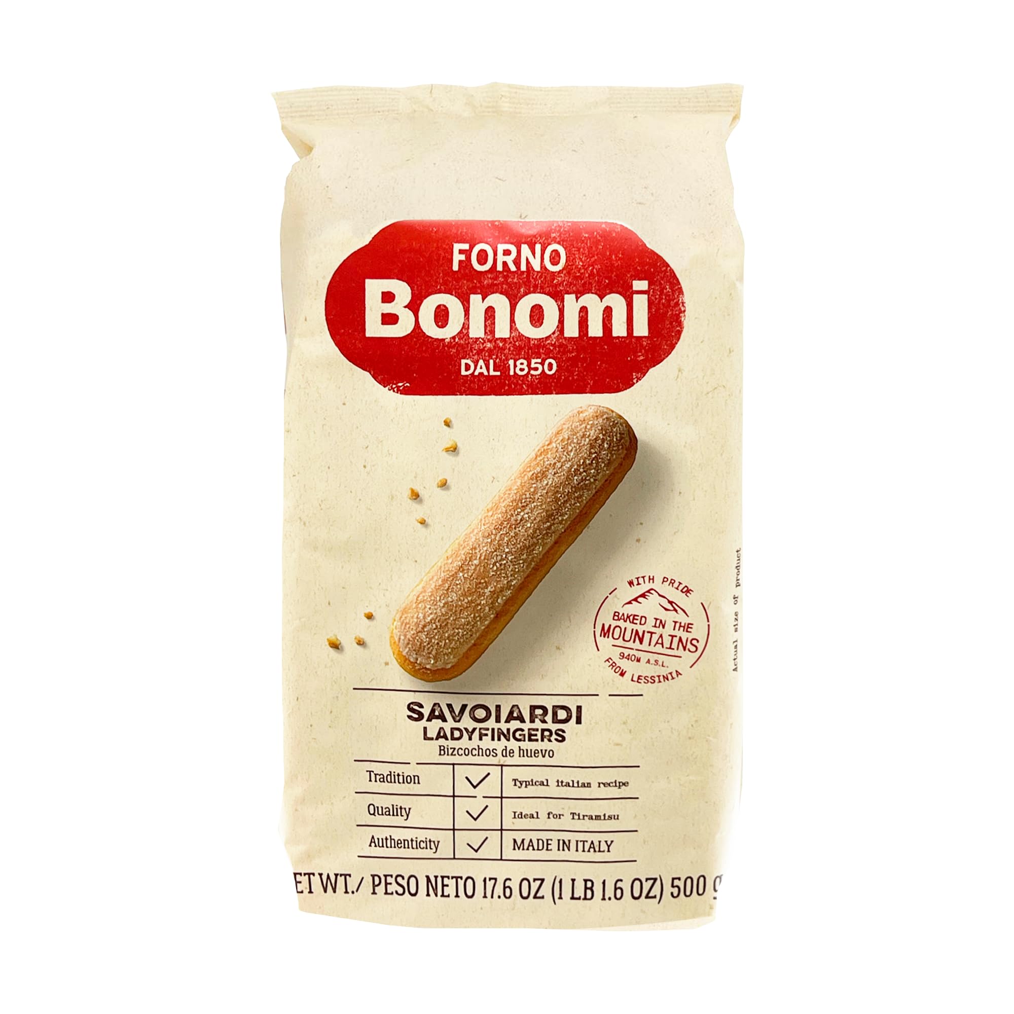 Forno Bonomi Savoiardi Ladyfingers package showing authentic Italian cookies for tiramisu and coffee
