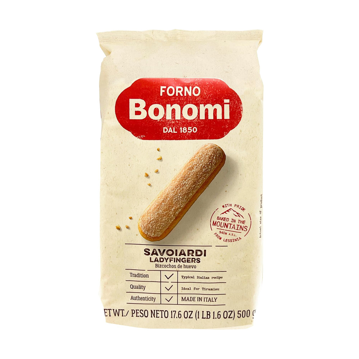 Forno Bonomi Savoiardi Ladyfingers package showing authentic Italian cookies for tiramisu and coffee