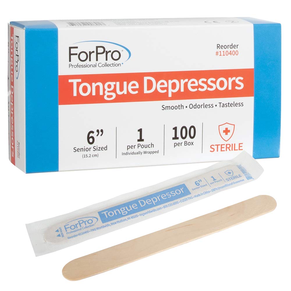 ForPro Professional Collection senior tongue depressor 6-inch sterile wrapped, smooth edges for exams.