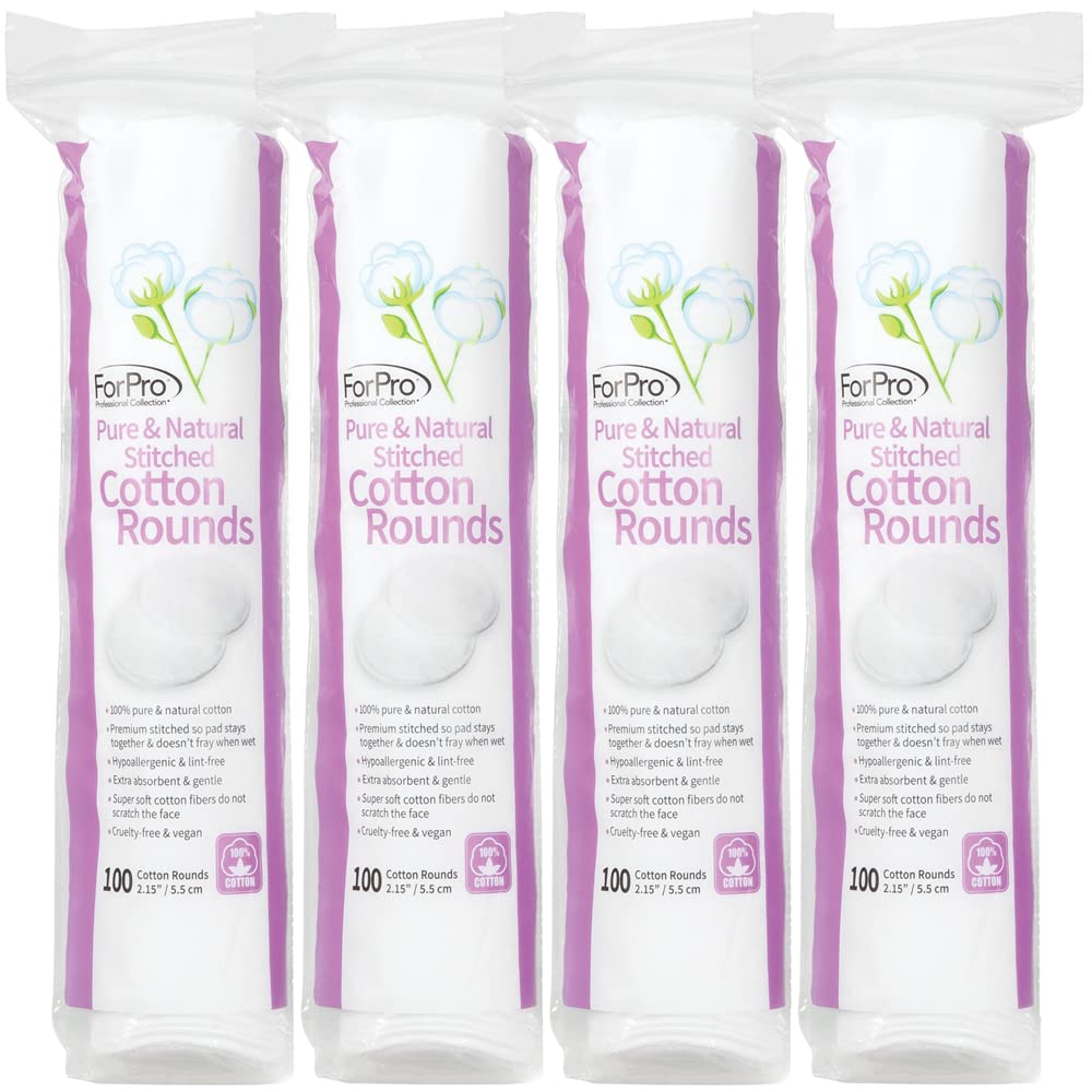 ForPro Pure Natural face cotton rounds, 400-count, ultra-soft for sensitive skin.