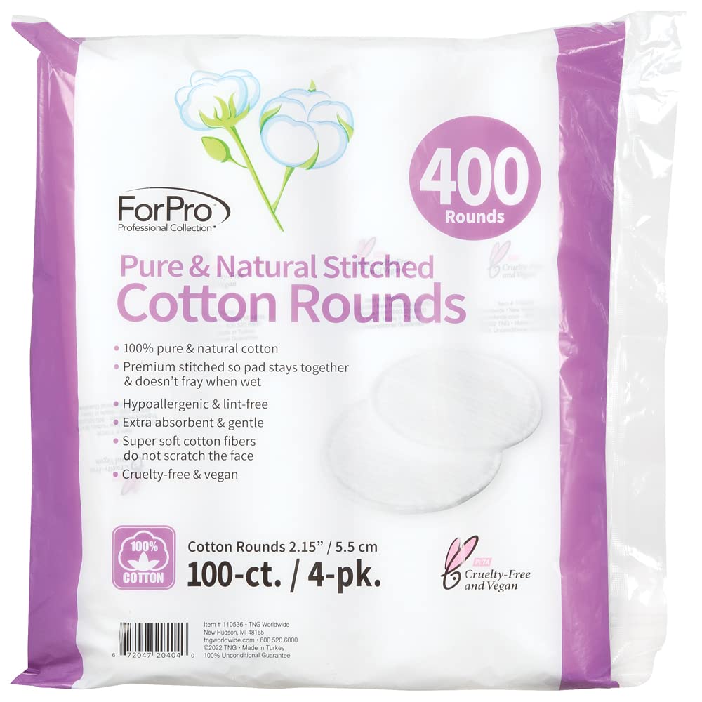 ForPro Pure Natural stitched-edged rounds with reinforced seams for durable makeup removal.