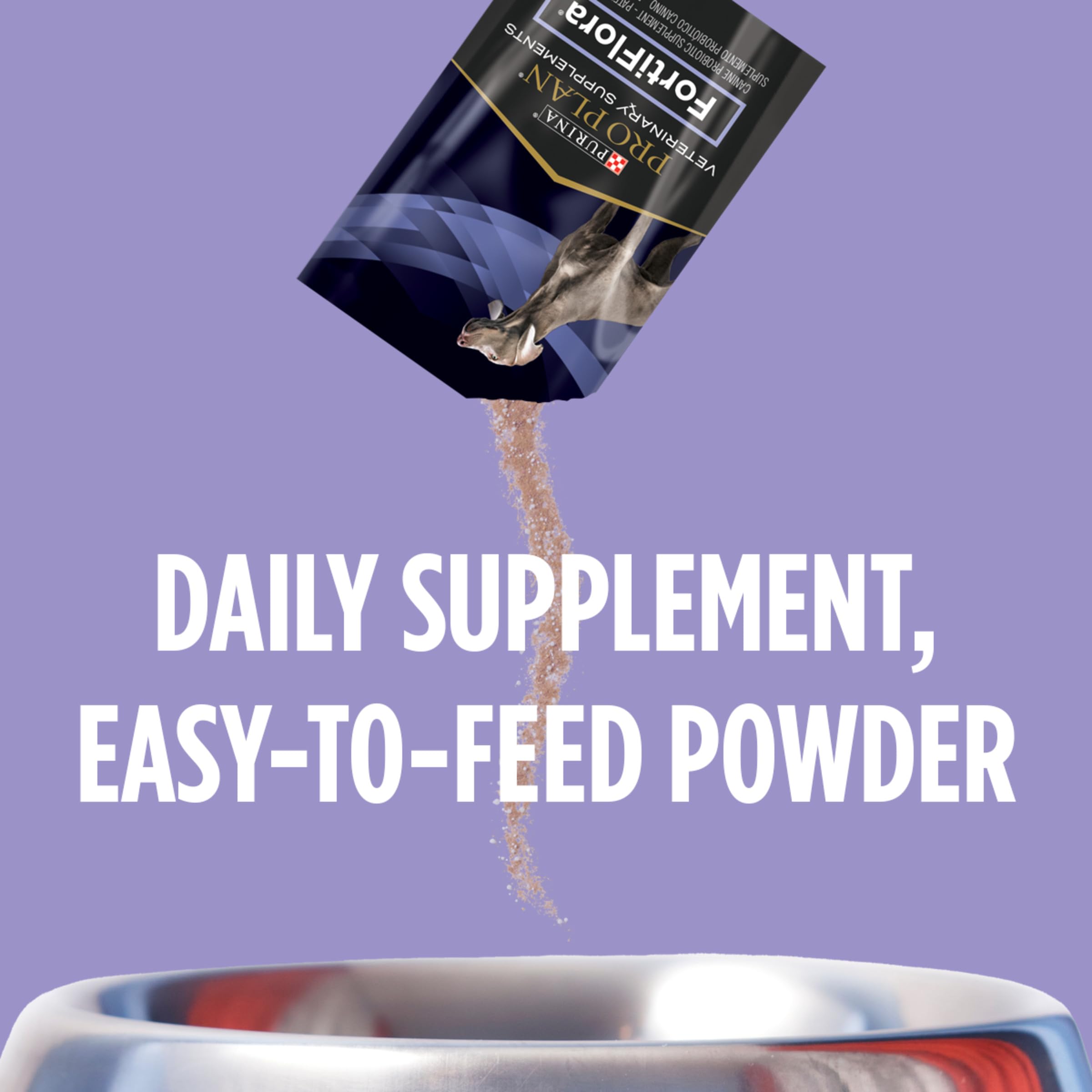 FortiFlora daily probiotic supplement for dogs promotes healthy gut flora in meals.