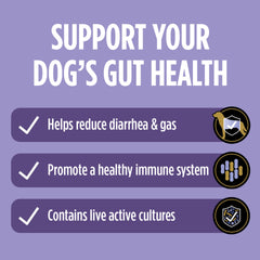 FortiFlora dog digestive health support powder blends easily with regular food.