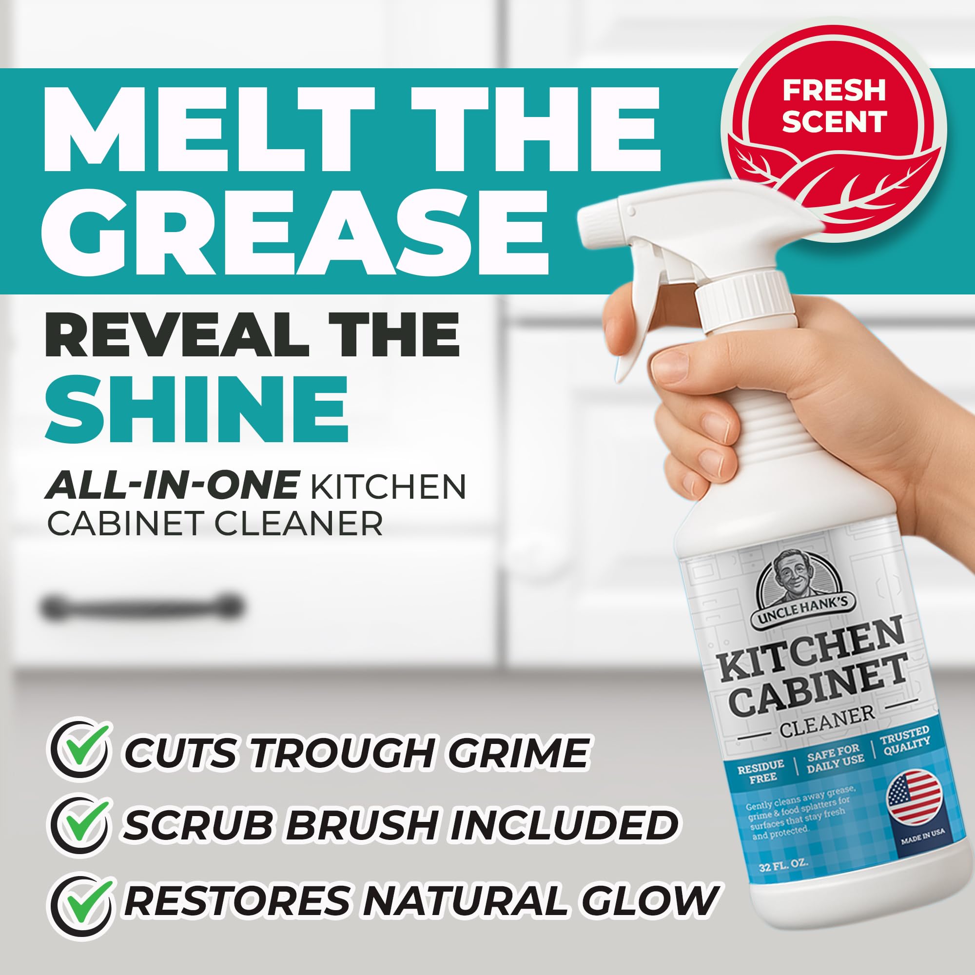 FORTIVO cleaning brush included in kit for easy cabinet scrubbing.