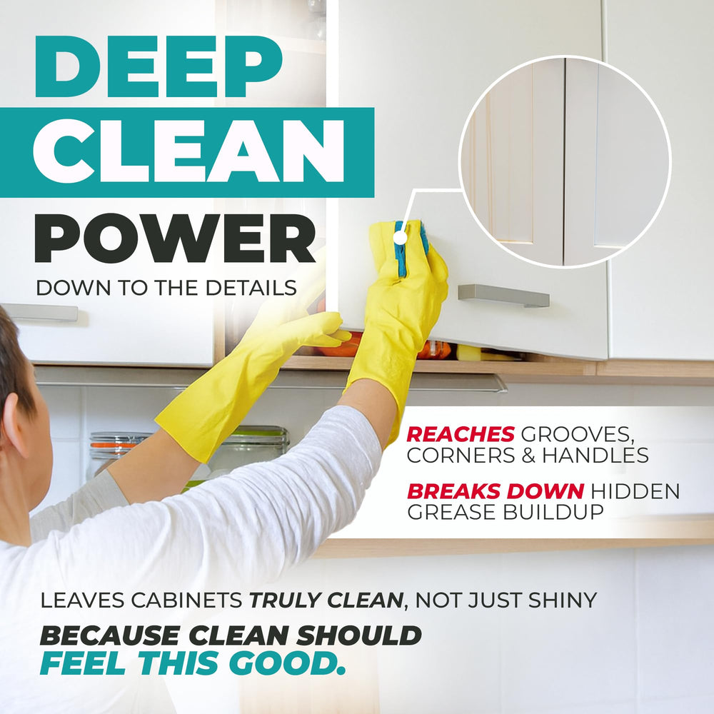 FORTIVO kitchen cabinet cleaner cleaning kit in use in daily kitchen.