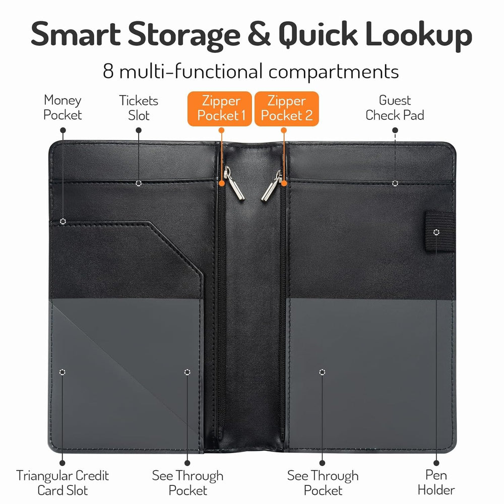 Forvencer leopard server book with money and tickets pockets for efficient transactions
