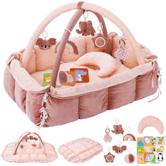 Foryoomi 5-in-1 play gym pink supports versatile tummy time and play