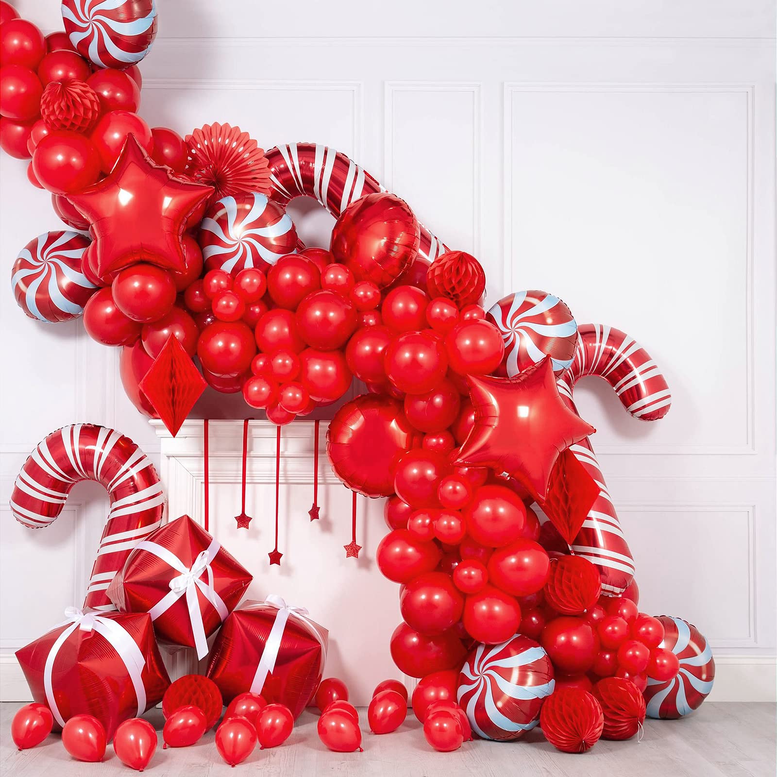 FOTIOMRG matte red balloons add subtle sophistication.
